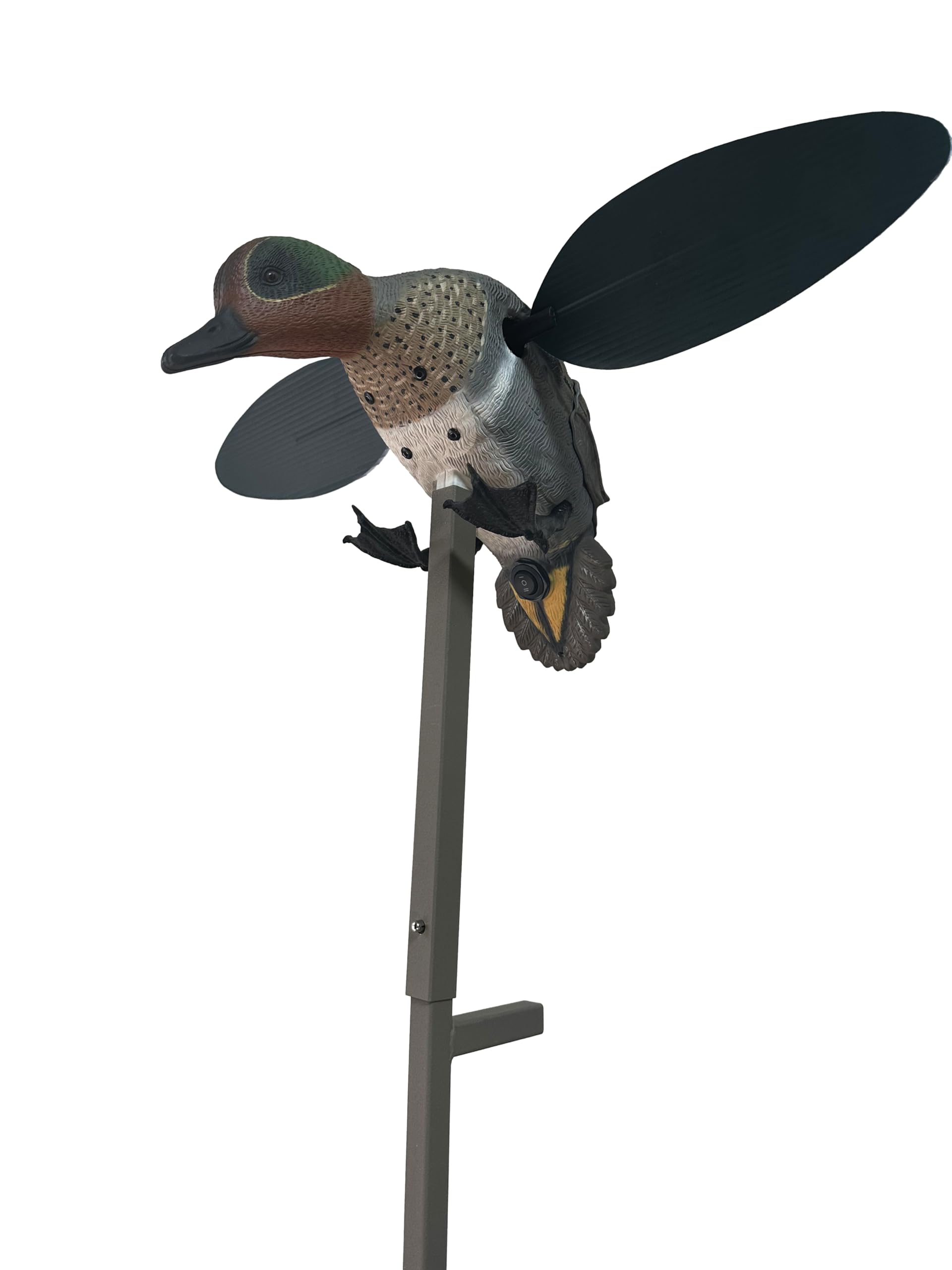 MOJO Outdoors Green Wing - Spinning Wing Duck Lockvogel mit superschnellen magnetischen Flügeln / Realistische Wasservögelbewegung / High-Detail-Design / 3-teilige Metallstützstange