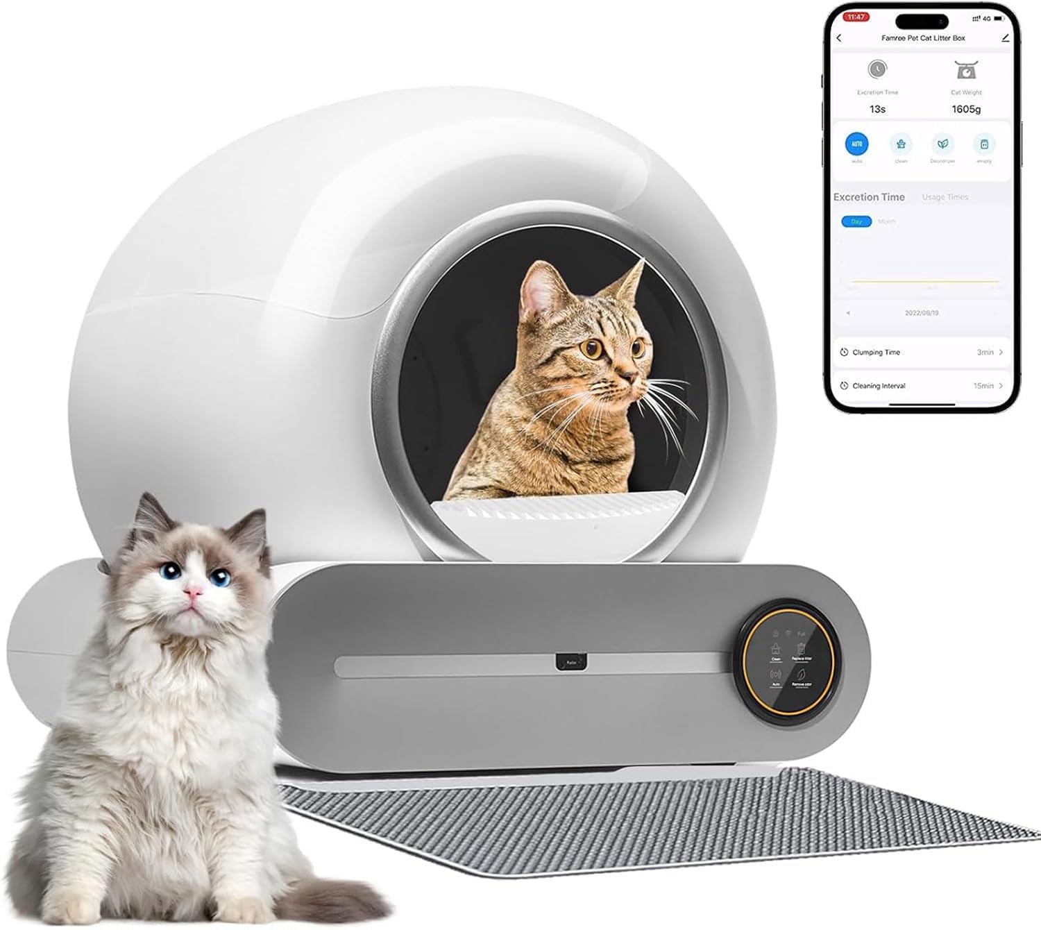 Smart Self-Cleaning Cat Litter Box,Automatic Cat Litter Cleaning Robot with 65L+9L Large Capacity/APP Control/Ionic Deodorizer for Multiple Cats,White [2024 New Structure]