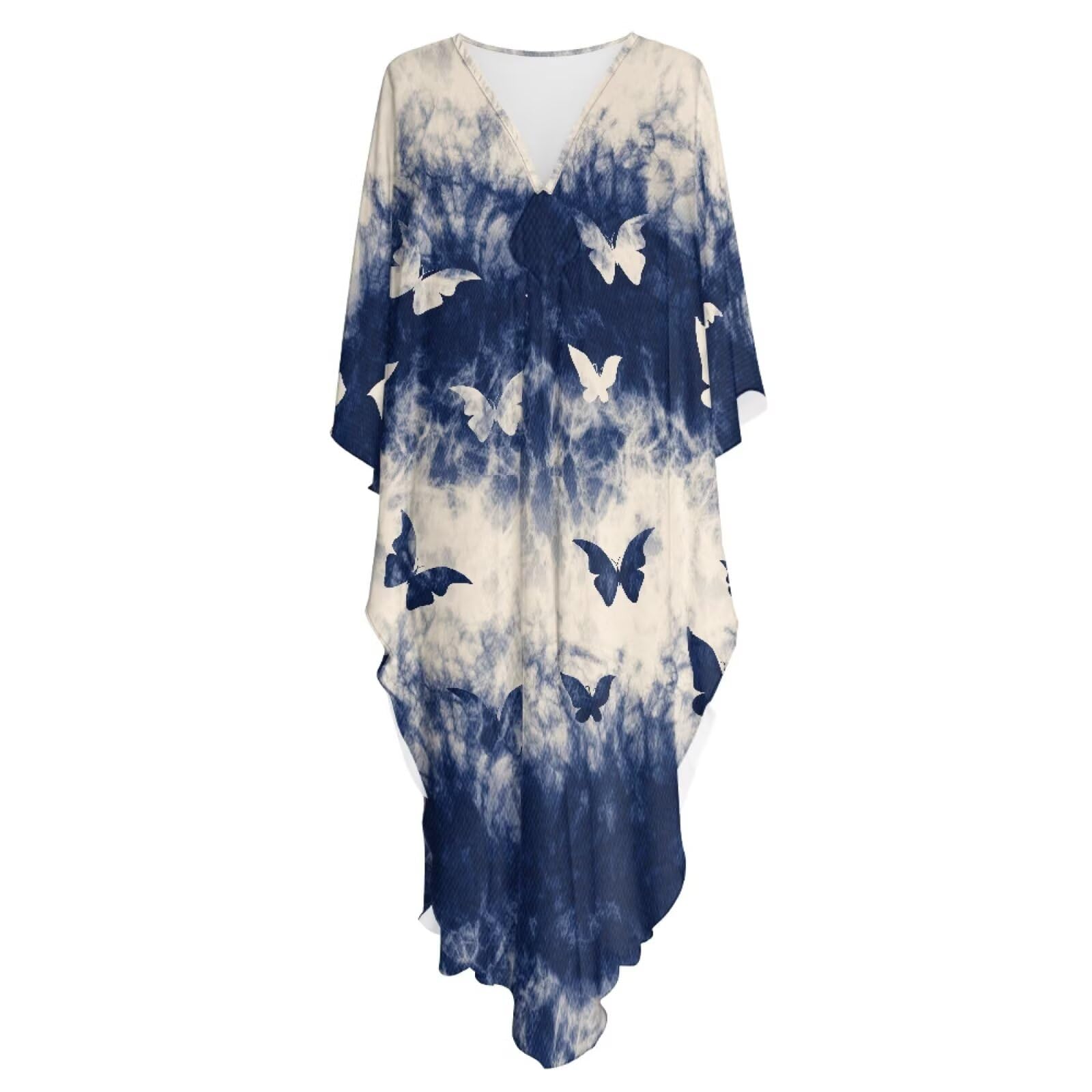 Poceacles Abito caftano da donna modello tie-dye Plus Size Boho abito con maniche a pipistrello Flowey Caftano Beach Cover Up