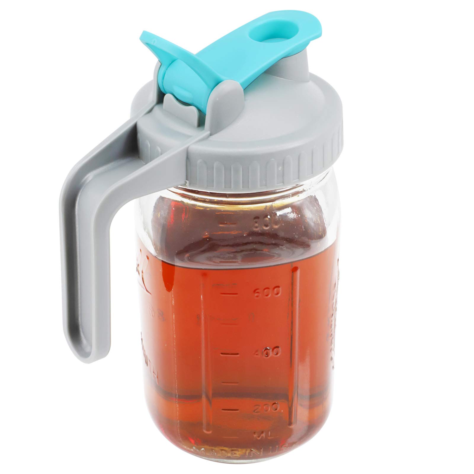 32 Oz Glass Mason Jars Pitcher With Handle Lids, 1 Quart Wide Mouth Ball Jar Pitcher With Flip Cap Pour Spout For Cold Coffee Iced Tea Fridge Drinking Airtight & Leakproof