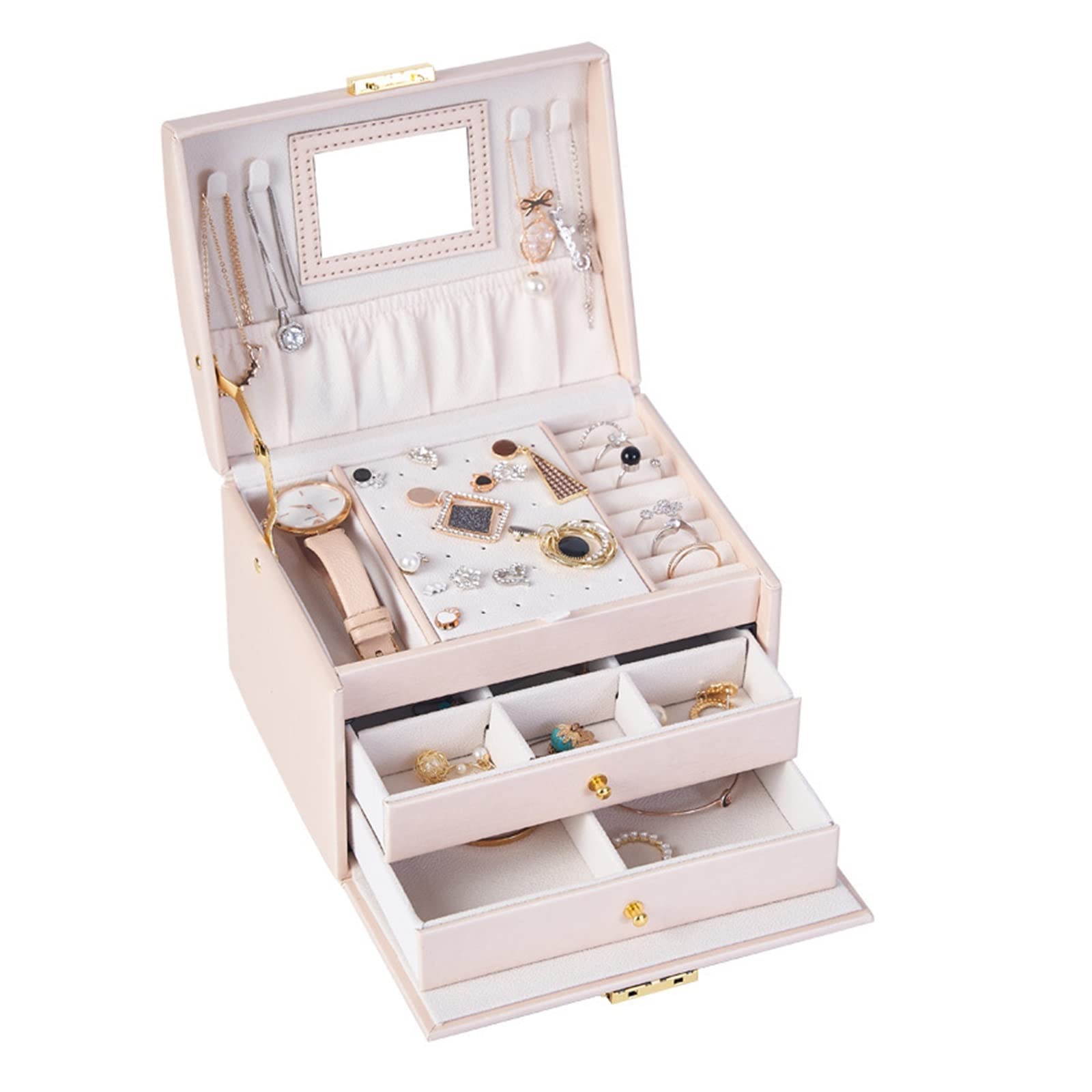 Scatola di Organizzatore di Gioielli Portagioie multi-cassetto Portagioie portagioie di grande capacità Portagioie Collana Organizzatore cosmetico con divisorio rimovibile a specchio Orecchini Donna p