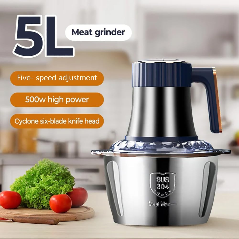 OFJIR - Procesador eléctrico de alimentos y picadora de carne, 500 W, 5 velocidades con exprimidor y amasadora de masa, 6 cuchillas de dos niveles para carne, verduras, frutos secos, alimentos para 2