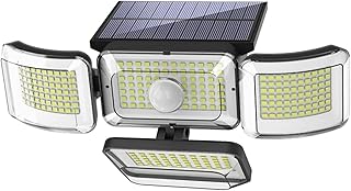 Moniss Luzes solares ao ar livre 288 LED Lâmpada com sensor solar 4 cabeças Luzes com sensor de movimento ajustável 3 modos Luzes solares IP65 à prova d'água Luzes de movimento solar Luzes ao ar livre