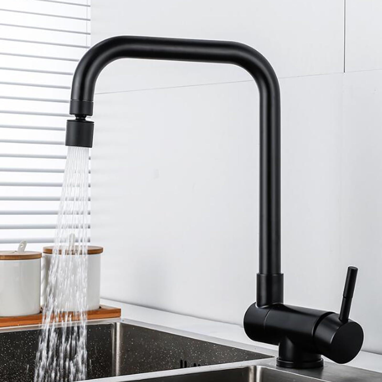 Mitigeur cuisine pliable noir en acier inoxydable pour fenêtre
