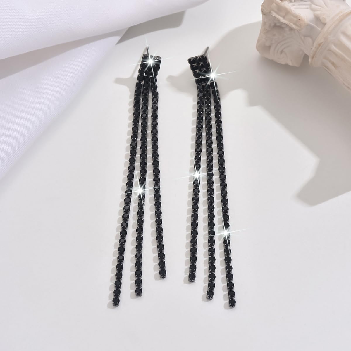 Rhinestone Tassel Dangling Earrings for Women Sparkly Crystal Earrings Chandelier Statement Tassel Earring Silver Prom Earring Wedding Party Prom Dress Jewerly Gifts - Image 5