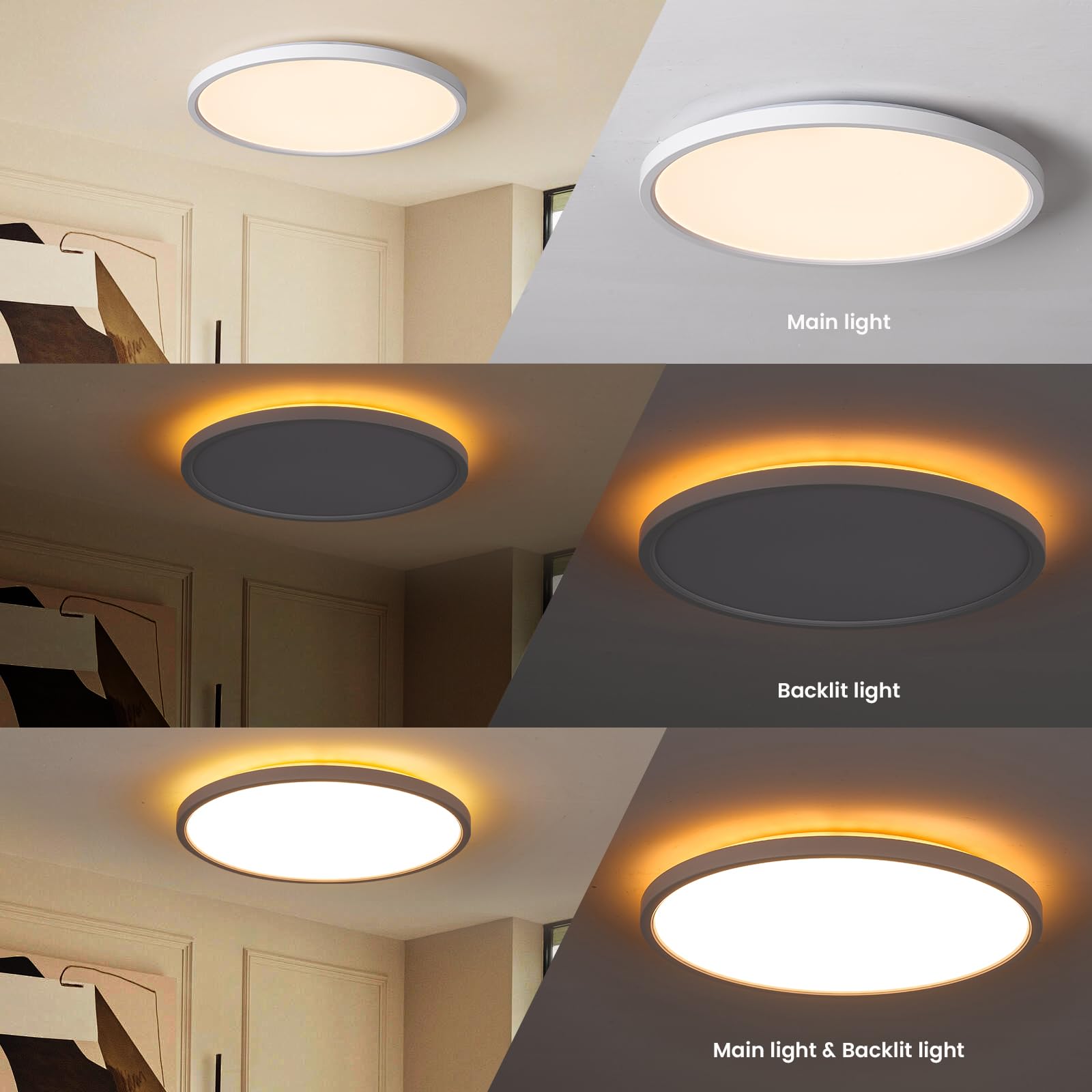 queffigle LED Ceiling Light 1800K Night Light 29cm Dimmable 3200LM 3000-6500K with Remote Control Ceiling Mounting Low Profile Ambient Timer Adjustable Ceiling Lamp for Bedroom Bathroom White - Image 4