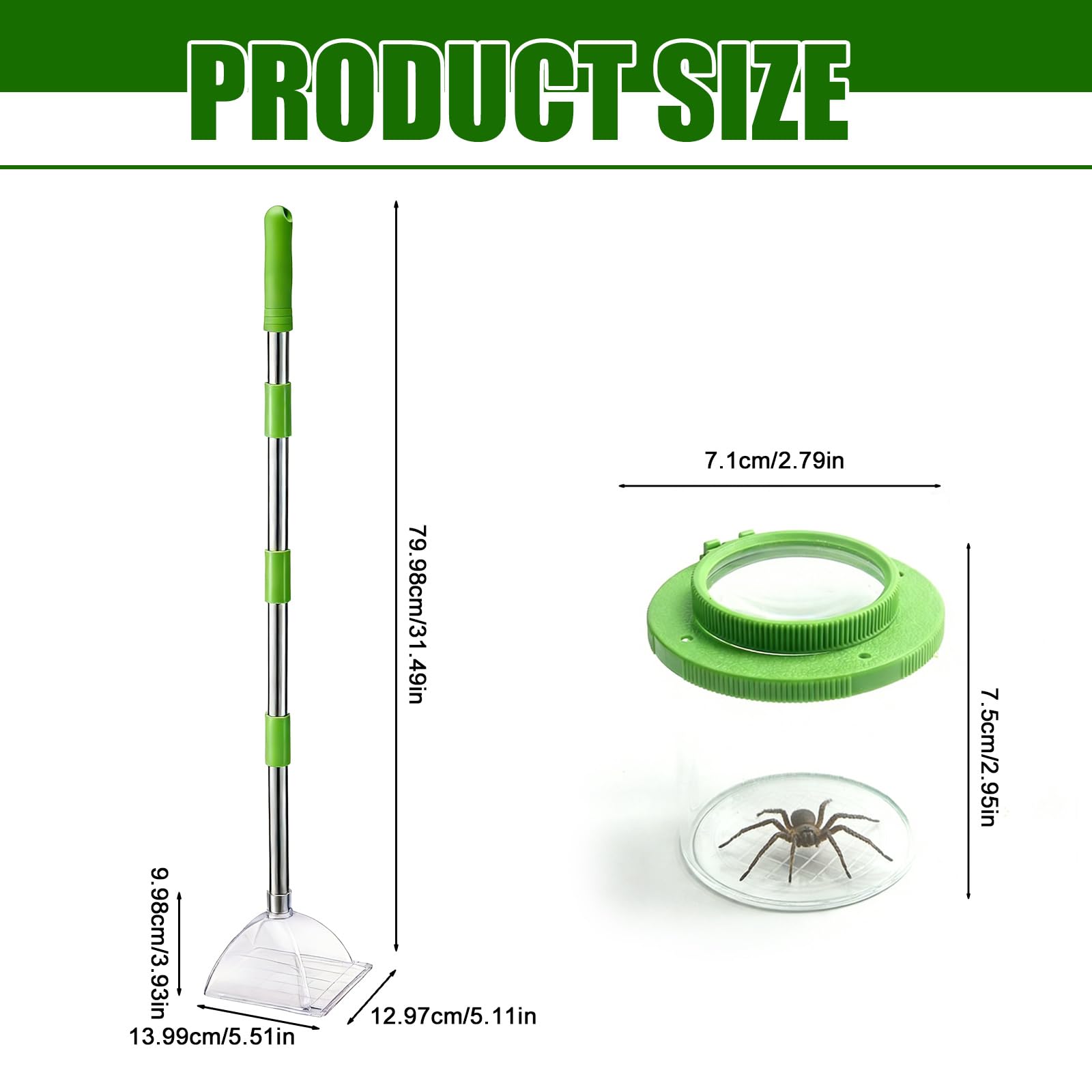 Attrape-araignées avec longue poignée : attrape-insectes extra long avec appareil d'observation d'insectes, attrape-insectes sans contact, fonction d'observation Attrape-araignées à la main