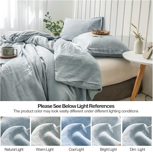 Miniatura 6 de Simple&Opulence Juego de funda nórdica 100% lino 3 unidades estilo básico natural francés lavado lino color sólido suave transpirable granja ropa de