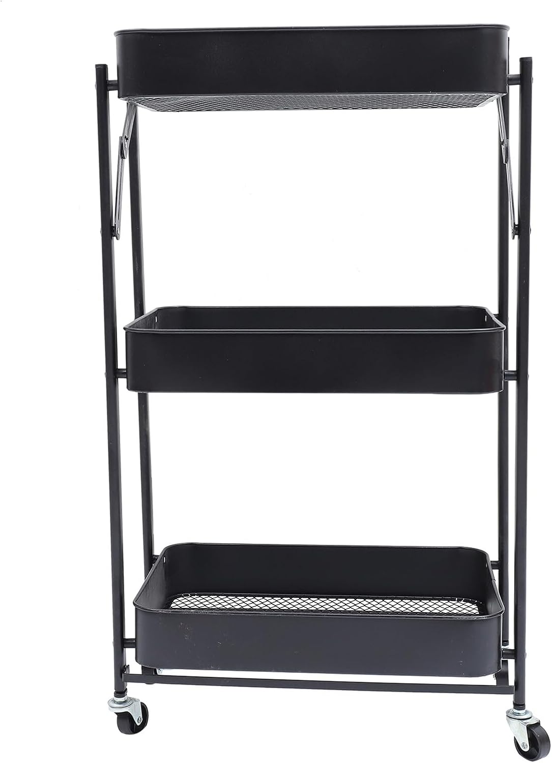 Movable Kitchen Storage Trolley Multi-Layer Rack Black Foldable Standing Shelf Unit Detachable Sundries Holder for Home and Office Organization