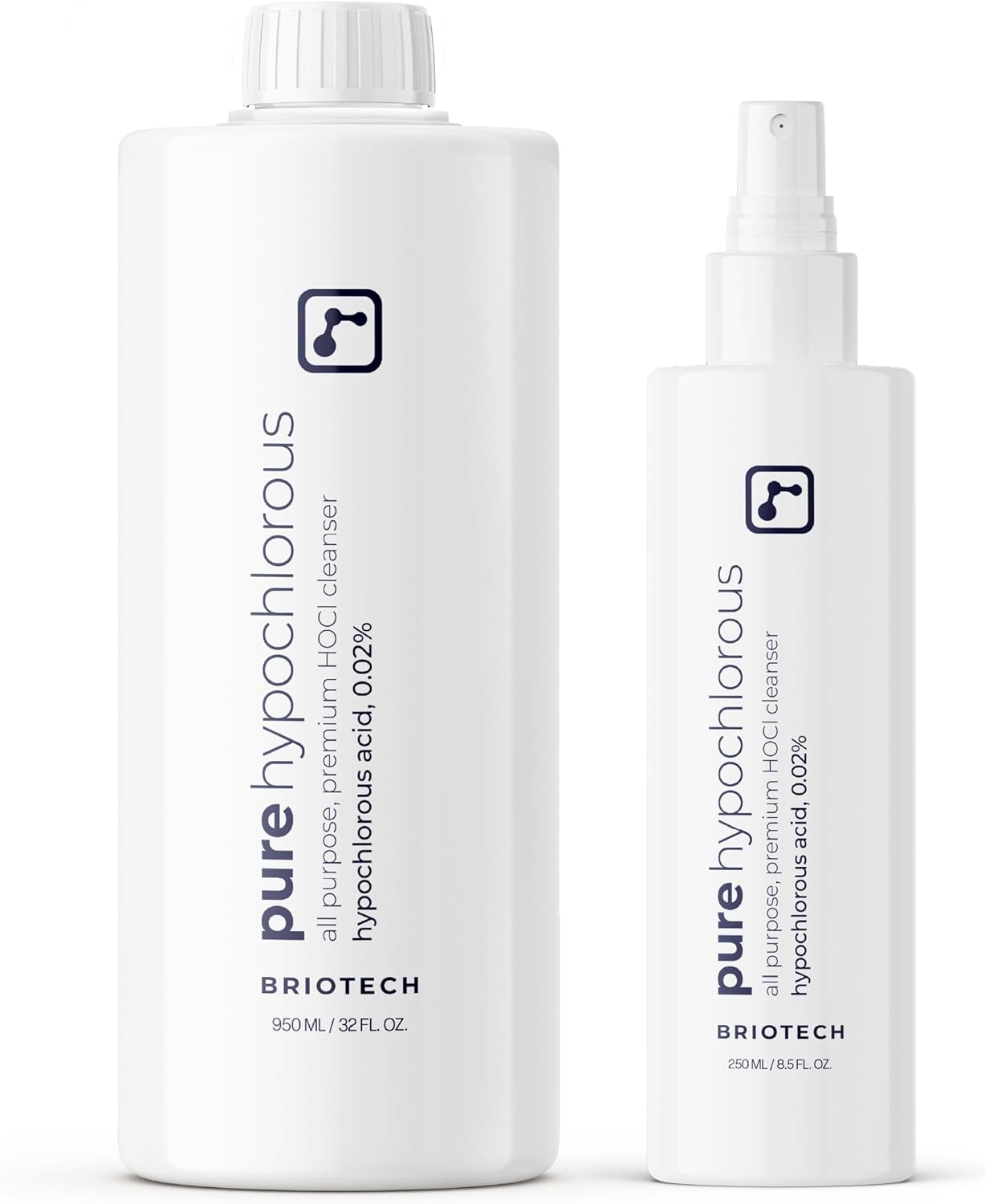 BRIOTECH Pure Hypochlorous Acid Spray, 8 fl oz + 32 fl oz Refill Bundle, Original Premium HOCl Topical Solution, Multi-Purpose Cleaner, Family Approved & Pet Friendly
