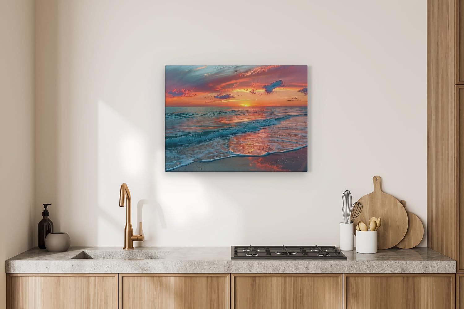 Artaza Leinwand Bilder Sonnenuntergang Meer - 80x60 cm - Wanddeko Deko Wohnzimmer - Wandbilder Strand Deko - Maritime Deko Badezimmer - Orange