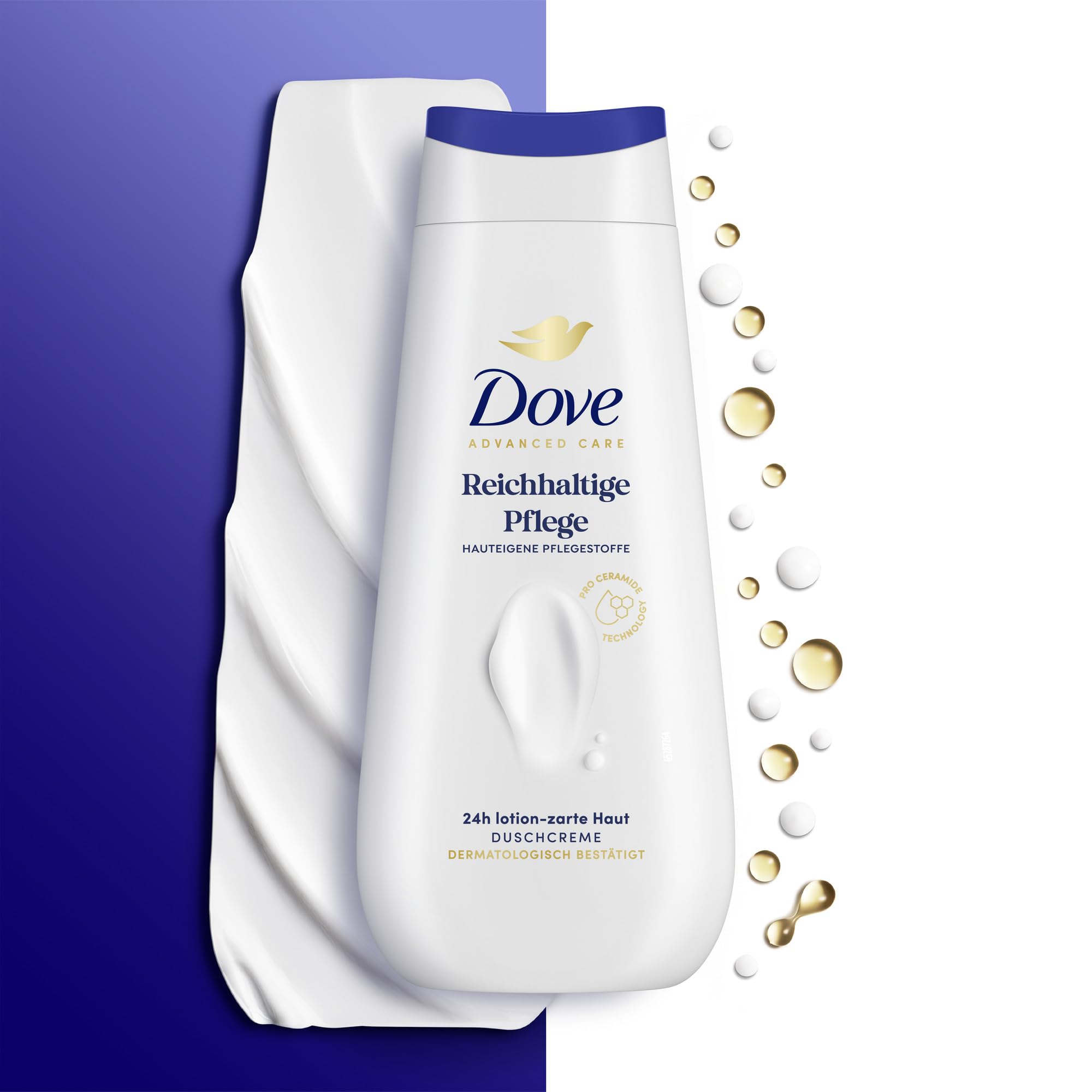 Dove Advanced Care Duschcreme Reichhaltige Pflege für 24 Stunden lotion-zarte Haut direkt aus der Dusche mit Pro-Ceramide Technology 225 ml