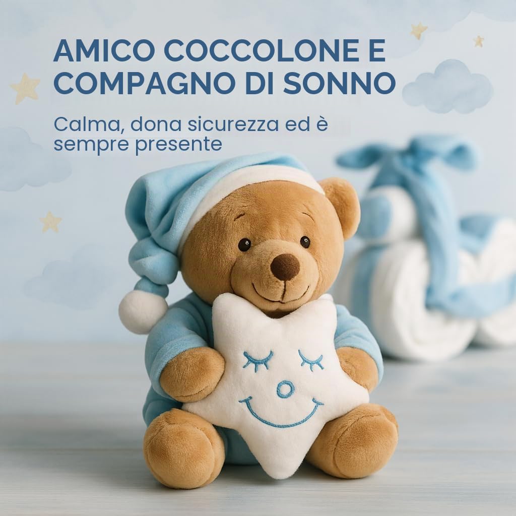 Homery - Torta di pannolini con peluche, perfetta come regalo per bimbi e bimbe dopo la nascita o durante la festa di benvenuto, realizzata a mano
