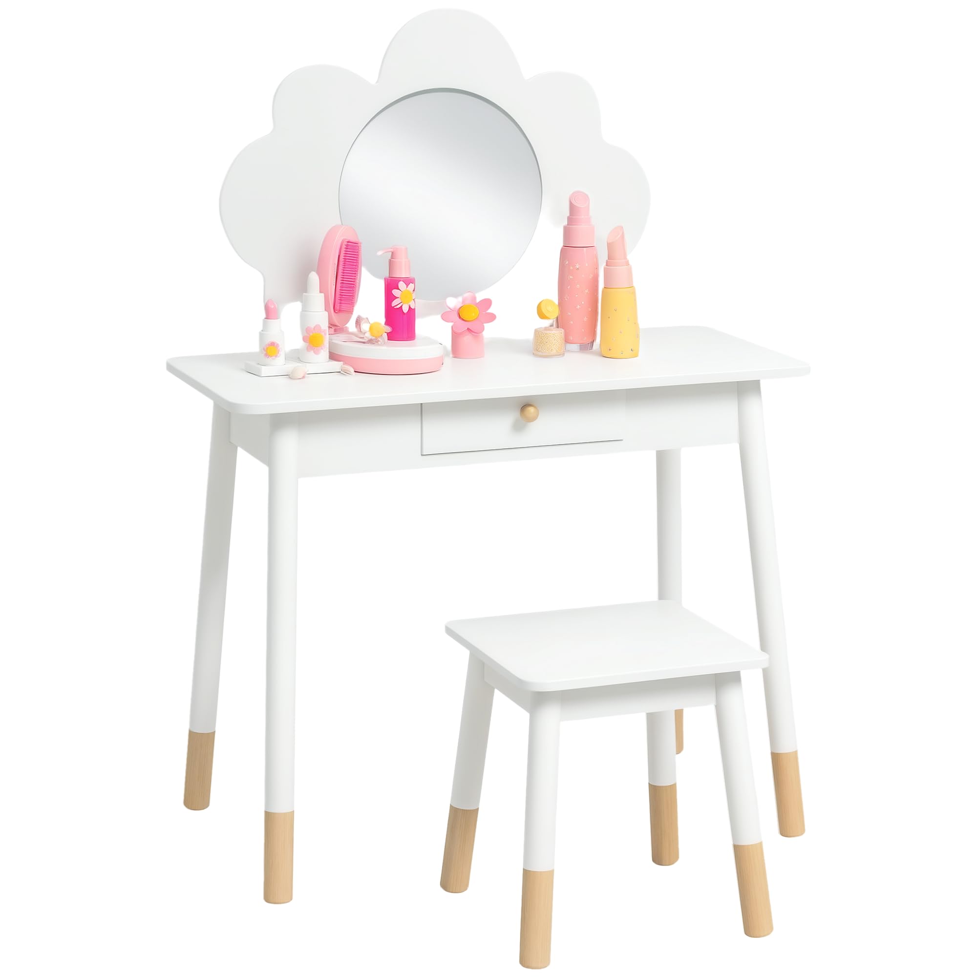 COSTWAY Coiffeuse Enfant Fille avec Miroir Amovible, Table Maquillage 2