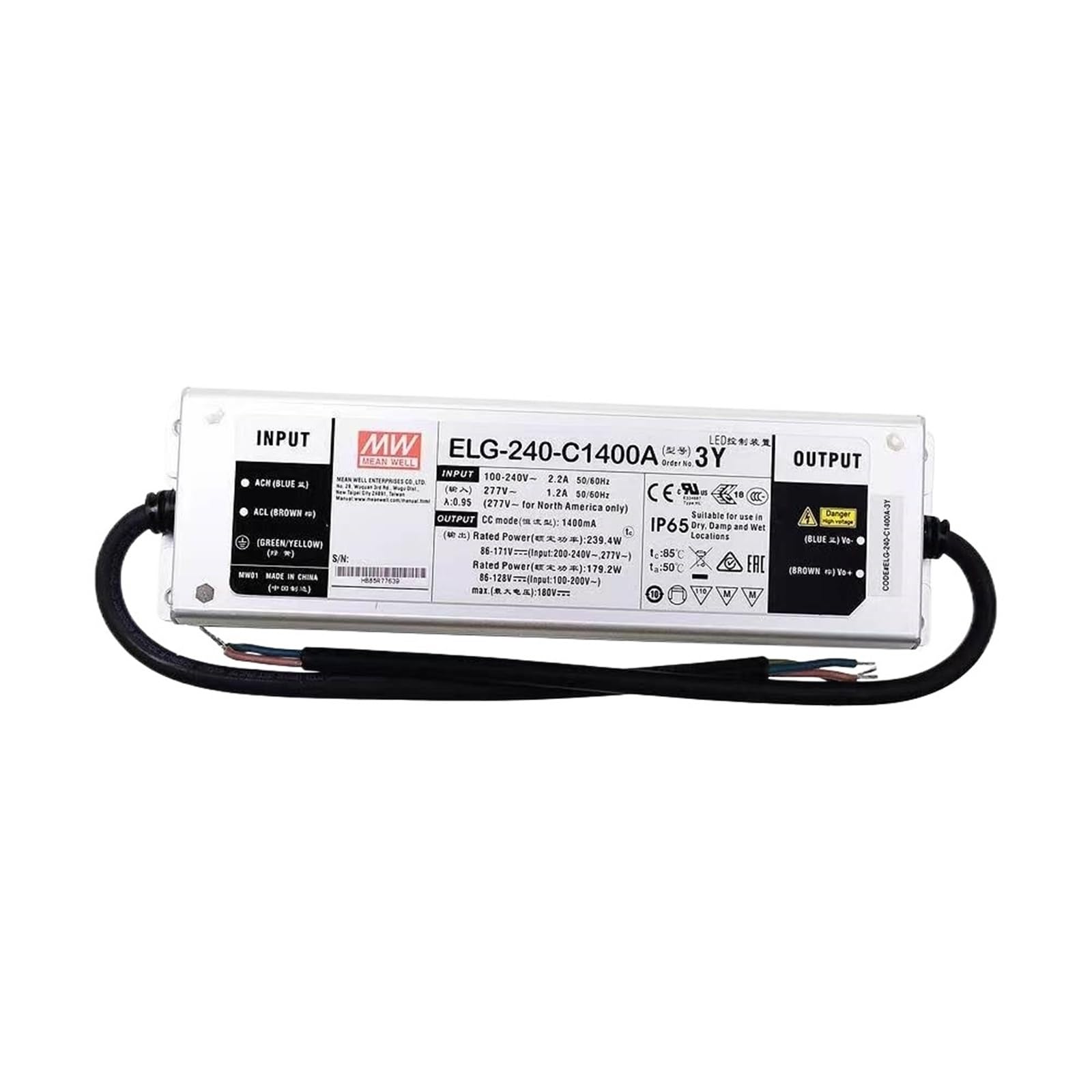 Fcarumiqp Elg-240-C1750a-3Y Elg-240-C700/1050/1400/1750/2100A-3Y Single Output With Pfc Function Constant Current Led Lighting Driver Ip67(Elg-240-C1750a-3Y)