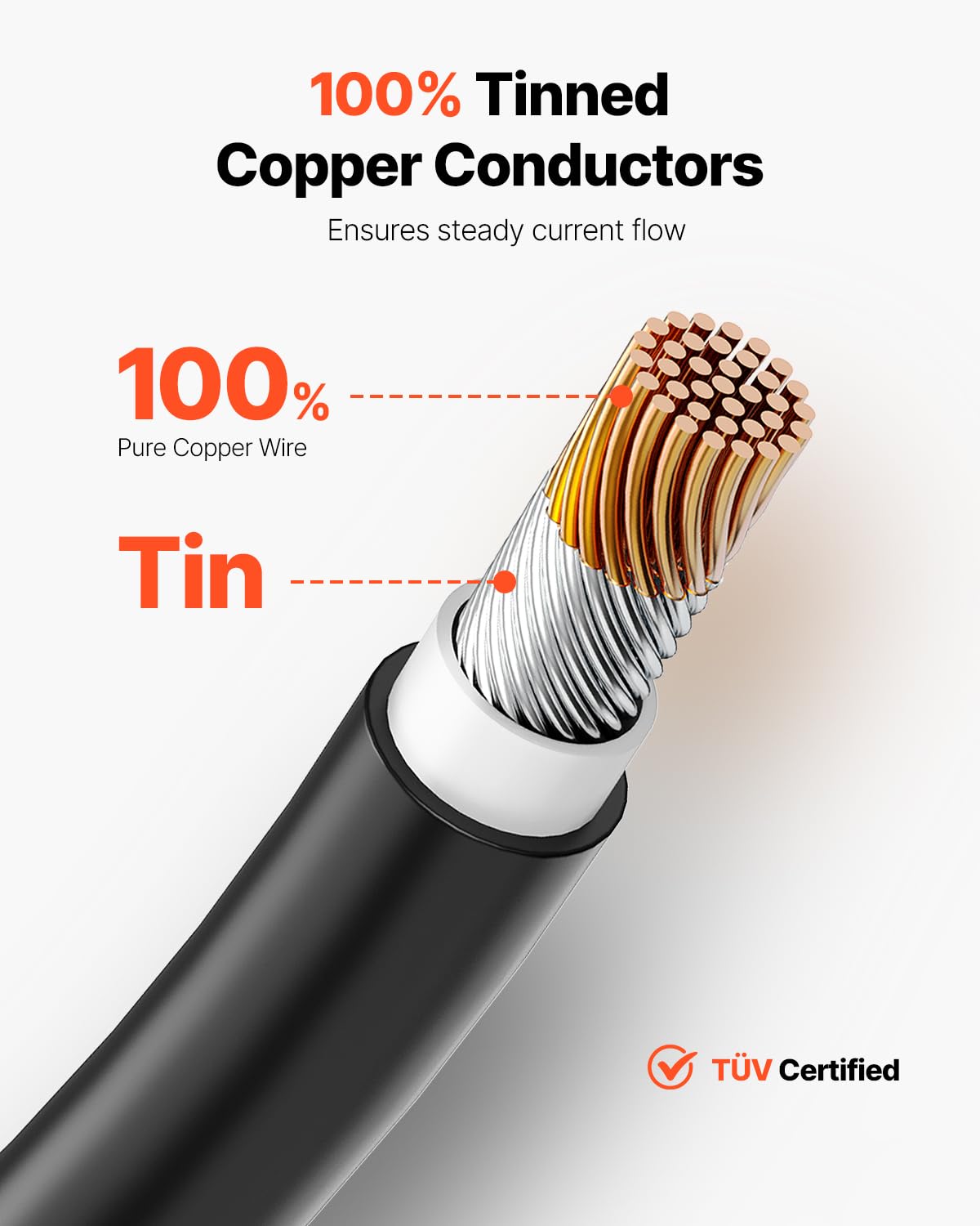 VEVOR Kabel przedłużający do panelu słonecznego 10 AWG, kabel przedłużający 6 mm², IP67, wodoszczelny kabel PV do modułów solarnych w domu, na statkach i w przyczepach kempingowych, czarny