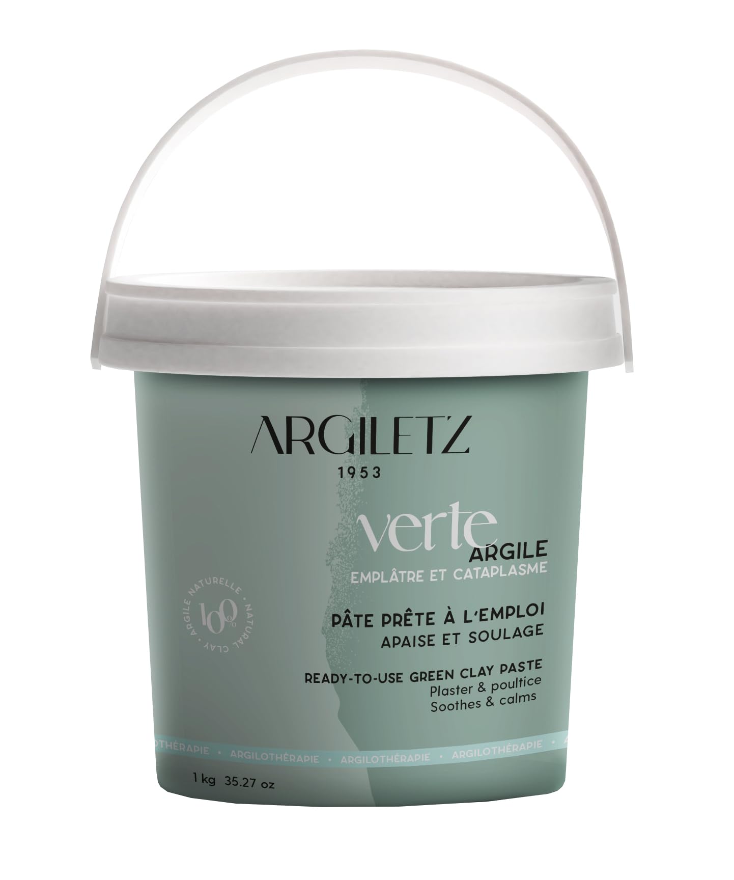 Argiletz Argile Verte Prête À L’Emploi 1 kg Format Pot – Pâte Naturelle – Application Externe – Cataplasme, Emplâtre, Usage Ciblé – Argile Riche En Minéraux - Texture Adaptable