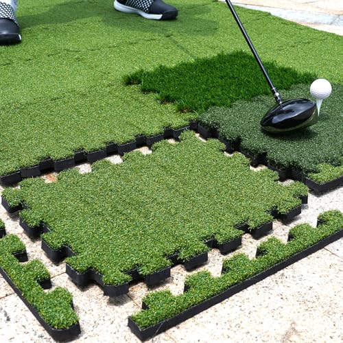 Gaiarena Tri-Turf Golf Hitting Mat Premium Indoor/Outdoor/Backyard Golfing Practice Mat For Home Golf Simulators, Thick Eva Foam Base &Amp; Tri-Turf Tiles Rough Driving Course Grass, Gift For Avid Golfers