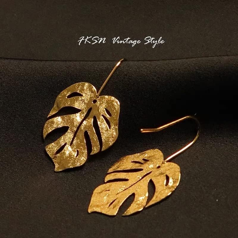 Gold Leaf Earrings for Women Lightweight Statement Palm Leaves Drop Dangle Fall Earring Ginkgo Dangling Monstera Big Filigree Boho Hook Jewelry Birthday Valentine's Day Gift - Image 5