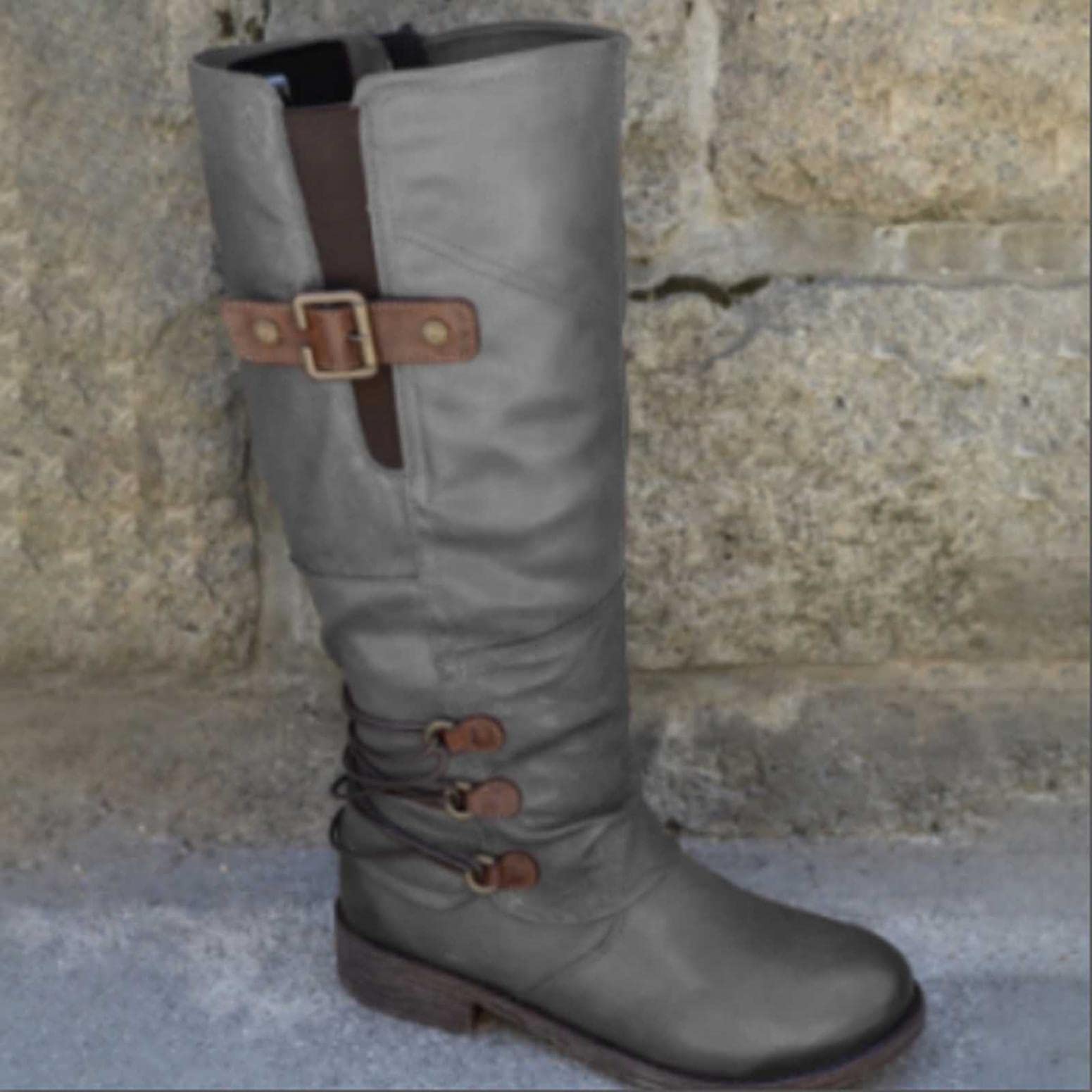 Vintage Leather Zipper High Snow Boots 