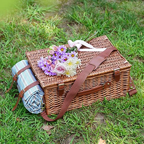 Picnic Cooler Basket Set For 2 Persons With Large Waterproof Picnic Blanket, Cutlery Service Kit And Adjustable Strap #TOP4
