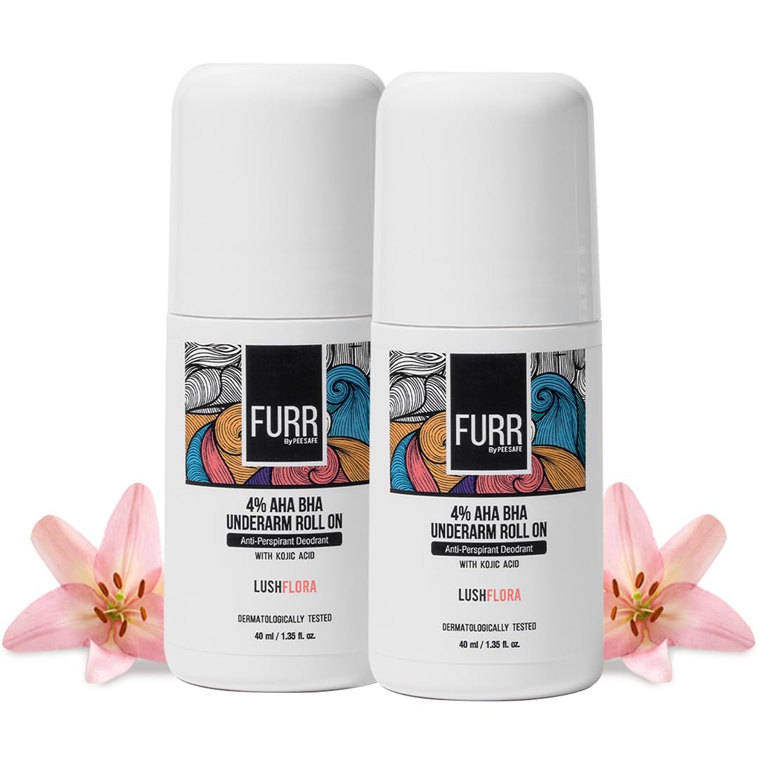 FURR 4% AHA BHA Underarm Roll On with Kojic Acid | Lush Flora Fragrance | 40ml x 2 Units | Helps Reduce Pigmentation, Prevents Body Odour & Brightens Skin | Dermatologically Tested | Antiperspirant