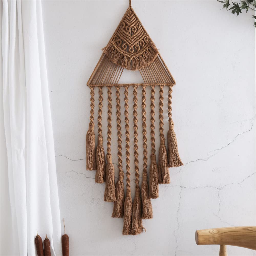 BMIDRUT Hanging Dream Catcher Cotton Woven Macrame Boho Tapestry Wall Art Decor Handmade Tapestry Home Wall Decor Wall Pediment 10.5x28 Inch
