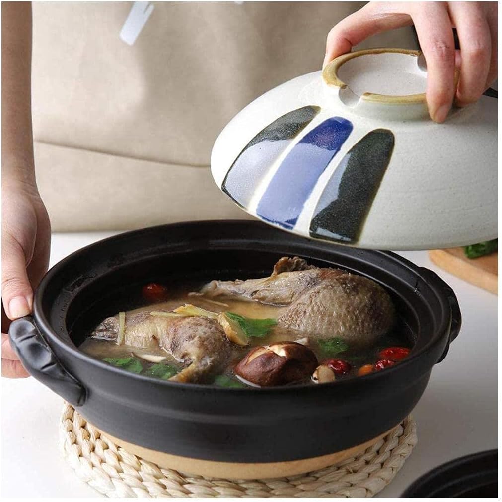 JapaneseColorfulCeramicHotPotHeatResistantCasserolewithLidSmallroundEarthenwareClayPotRiceCookerforStewSoupNoodles,A-2800Ml/a/1700M