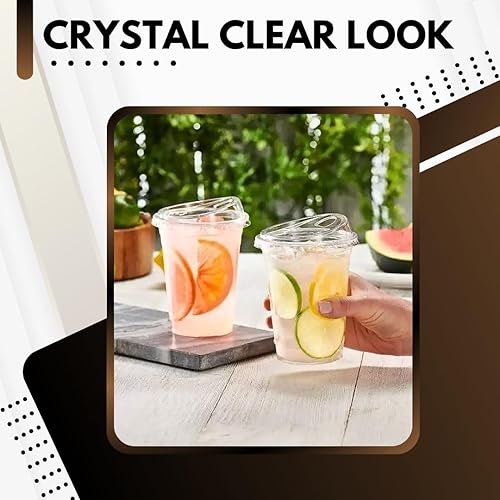 Miniatura 4 de Green Direct Vasos transparentes de 24 onzas con tapas, vasos de plástico con tapas, paquete de 100 vasos desechables para fiestas con tapas sin