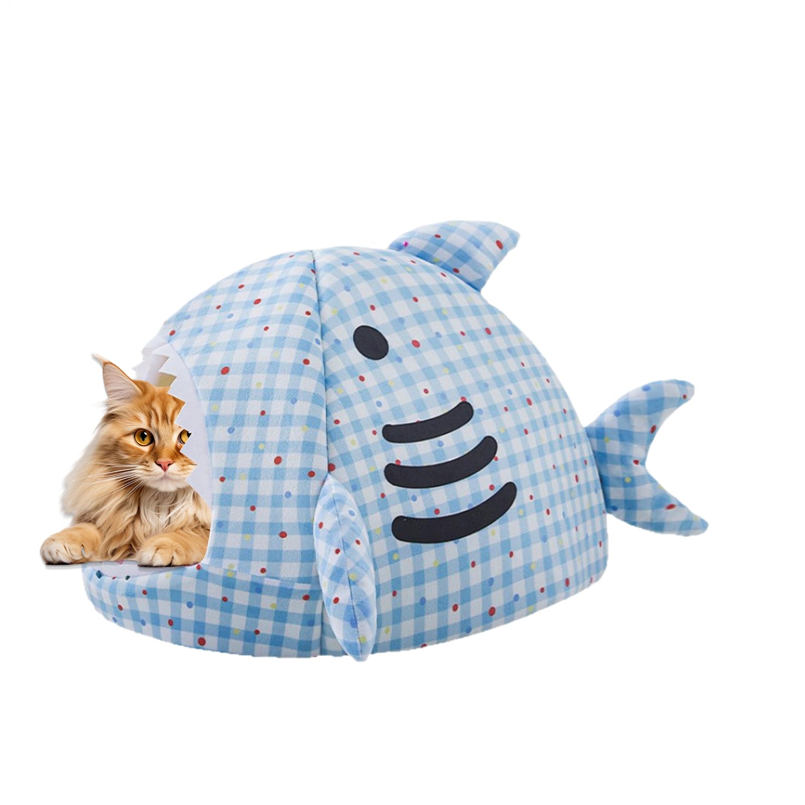 Cama térmica para gatos con forma de tiburón para hogar y oficina