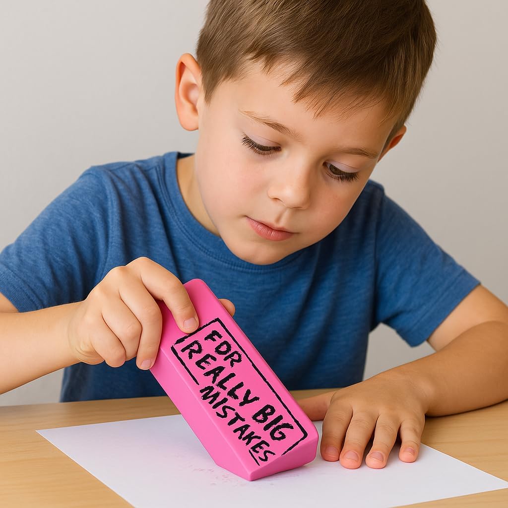 Jumbo Big for Really Big Mistakes Wedge Pink Erasers (5.5" x 2") Large Pencil Rubber Eraser Back to School Stationery Supplies, Joke Gag Gift for Work and School Adults and Kids (12 Pack)