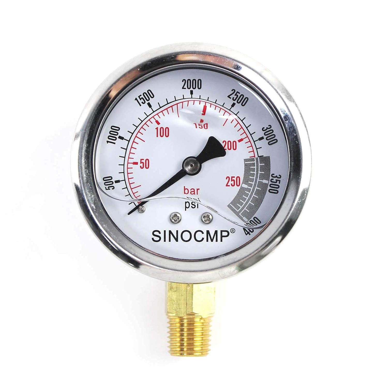 SINOCMP 2.5" Dial Size Glycerin Liquid Filled Hydraulic Pressure Gauge