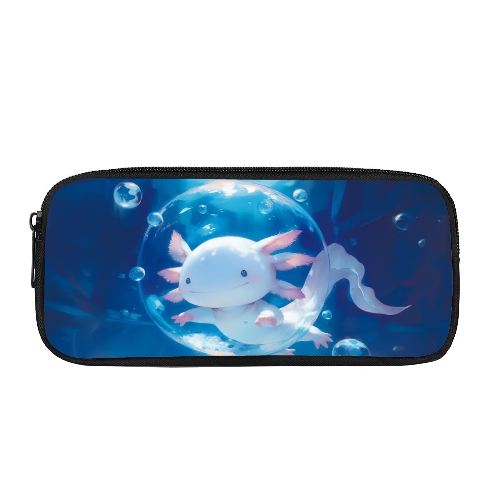 HUGS IDEA Bubble Axolotl Pencil Case Water Style Pencil Pouch Spacious Zipper Stationery Organizer Portable Pencil Box for Playful Girls Teens Primary School Office Outdoor Supplies