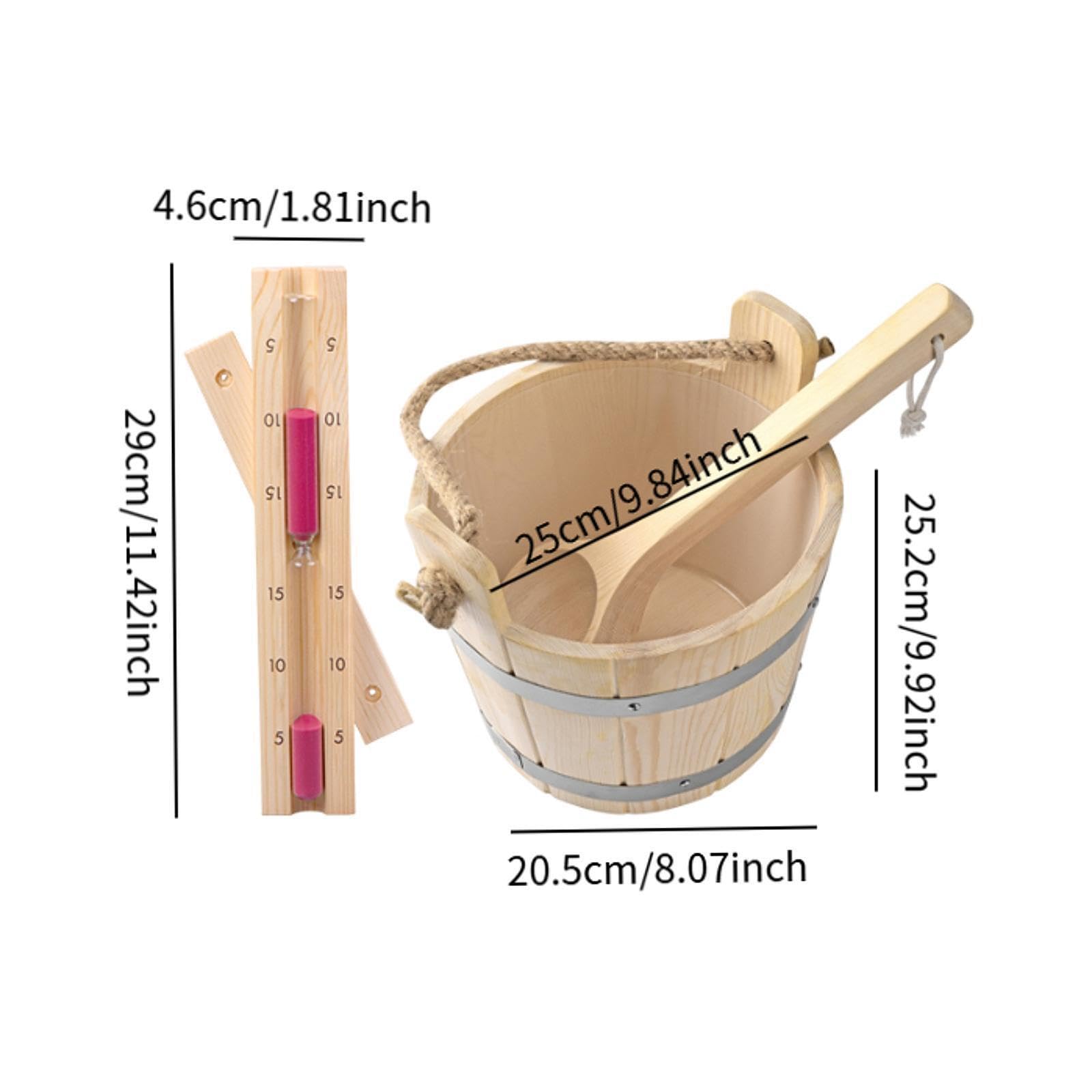Secchio per sauna e set di accessori da 5 litri con mestolo e timer | clessidra, kit di accessori per attrezzo portatile per sauna, vasche da bagno robuste, secchio con mestolo