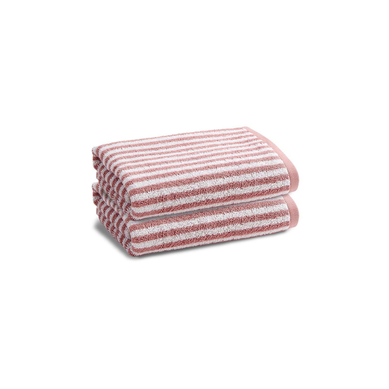 Christy Portobello Stripe Hand Towels | Set of 2 | 100% Combed Cotton | 550GSM | 50cm x 100cm | Quick Dry | Rose Pink