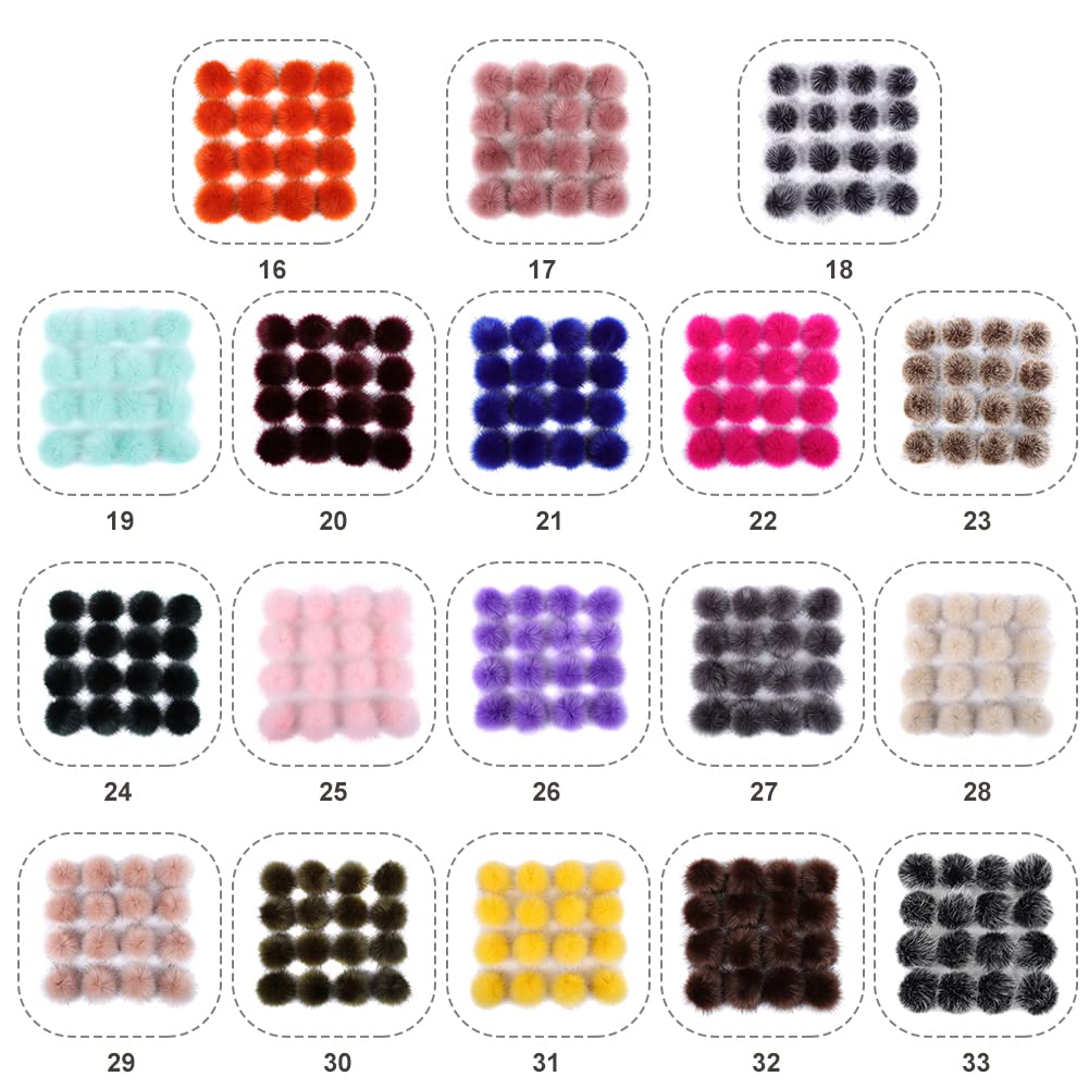 16 PCS Faux Fur Pom Poms for Hats, 4 Inch Fluffy Pom Poms with Elastic Loop for Hats Shoes Scarves Gloves Bags Keychains DIY Crafts Knitting Accessories