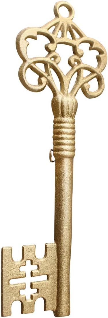 Wall Charmers Large Cast Iron Skeleton Key Wall Decor - 14 inch Iron Key Home Decor - The Skeleton Key Rustic Home Decor (Gold)