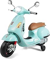 Costzon 12V Licensed Vespa Kids Ride-On Motorcycle with Training Wheels, LED Headlight, Horn - Green Toddler Motorbike 3-6 Years