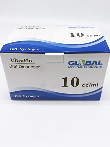 10ML UltraFlo Oral Syringe with Cap - Sterile - Eccentric Tip - 2 Teaspoon - 10cc O-Ring Plunger Rod - QTY 100
