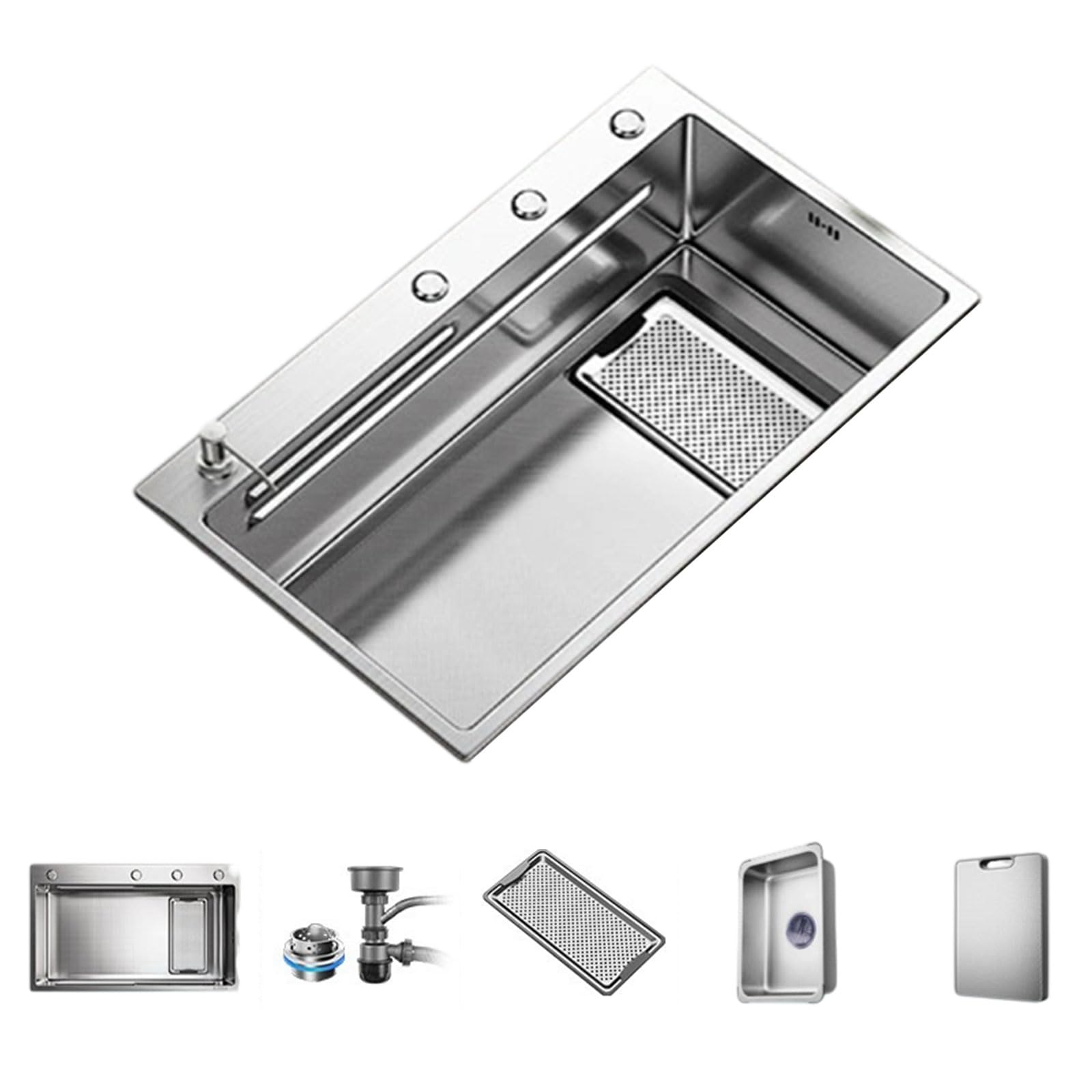 ZQFHSX Large Capacity Single Bowl Kitchen Sink Workstation Undermount/Topmount with Drainer & Drain Basket for Efficient nization