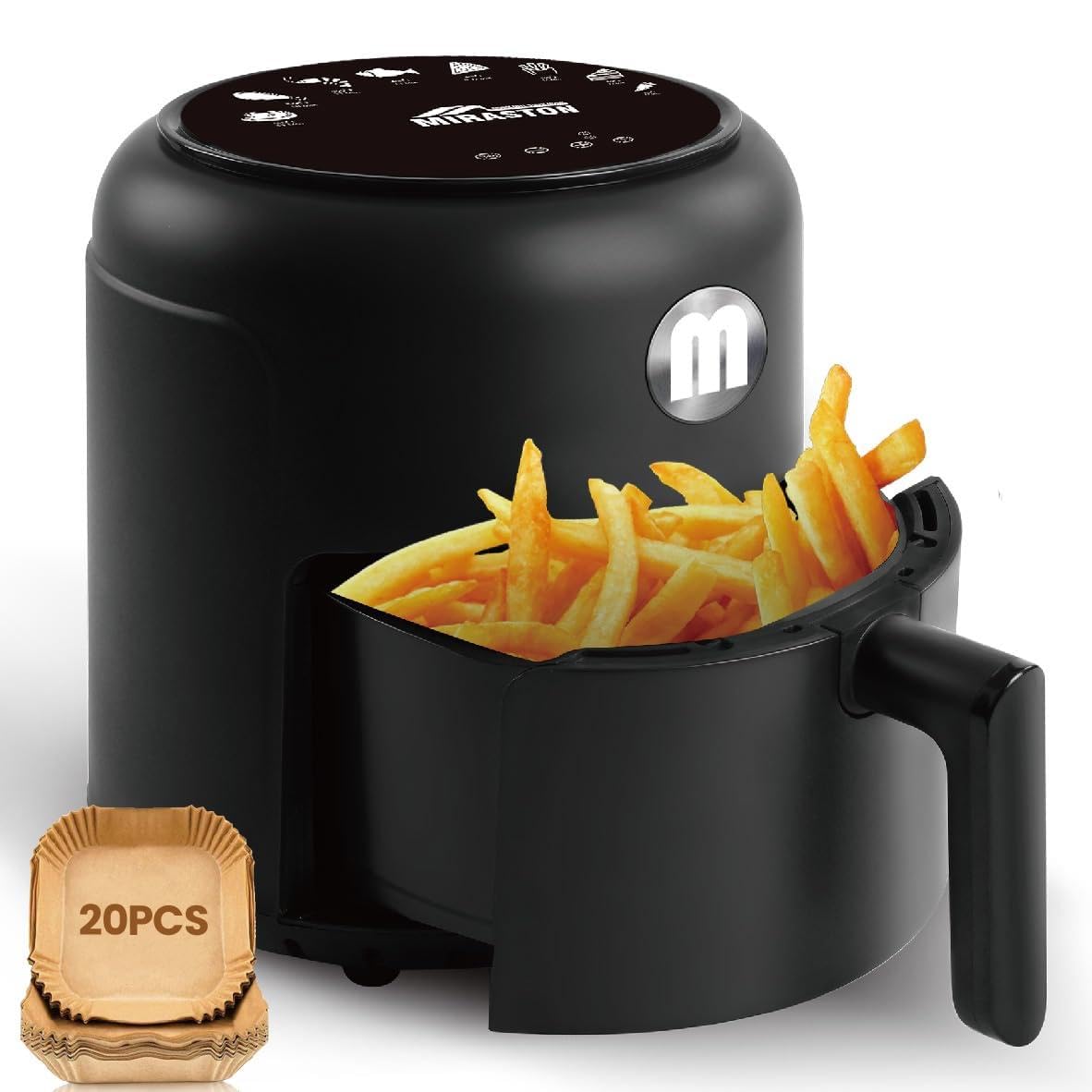 2 8QT Mini Digital Air Fryer for 1-2 People Includes 20 Liners Dishwasher-Safe Basket for Fast Breakfast Snacks