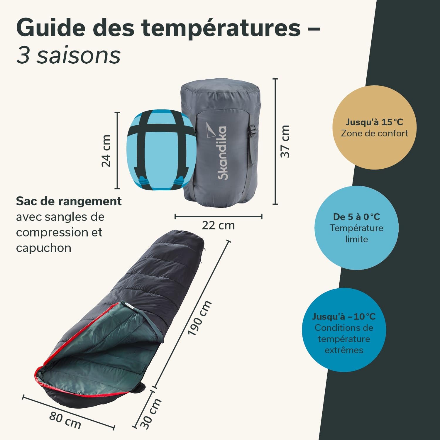 Skandika Alaska - Sac de Couchage sarcophage Momie, Adulte, jumelable, 3 Saisons, jusqu'à -10°C, 220 x 80 cm | Hiver Outdoor Camping Randonnée