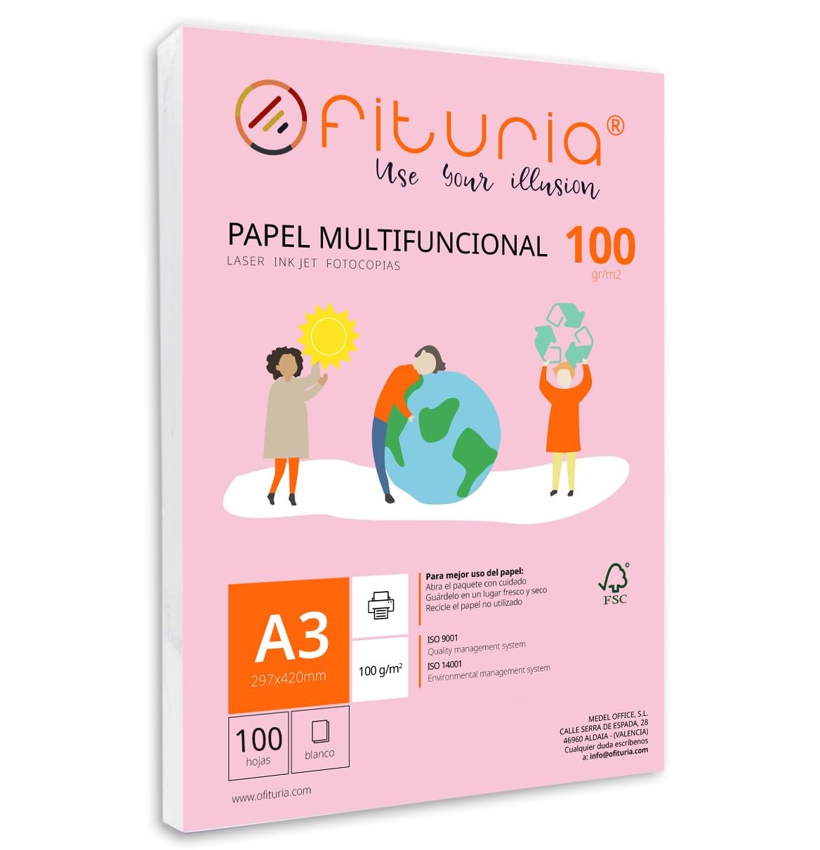 A3 100 g Paper Pack with 100 White Sheets, Multifunctional Paper for School Use and Work Environments, Ideal with Laser, Inkjet or Copier Printers - Ofituria