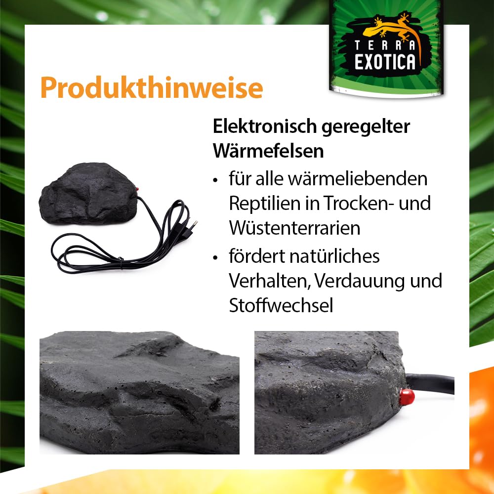Terra Exotica Heat Rock small - 6 Watt ca.16x10 cm - Auswahl zwischen klein, mittel & groß - Heizstein als Heizung für Reptilien - dekorative Wärmeplatte für Ihr Terrarium - Terrarien Bodenheizung
