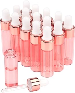 Wresty 15 Pcs Pink Glass Dropper Bottle Essential Oil Dropper Bottles Mini Glass Vials Cosmetic Liquid Container Perfume Aromatherapy Sample Bottles With Glass Eye Dropper (5ml(1/6oz))