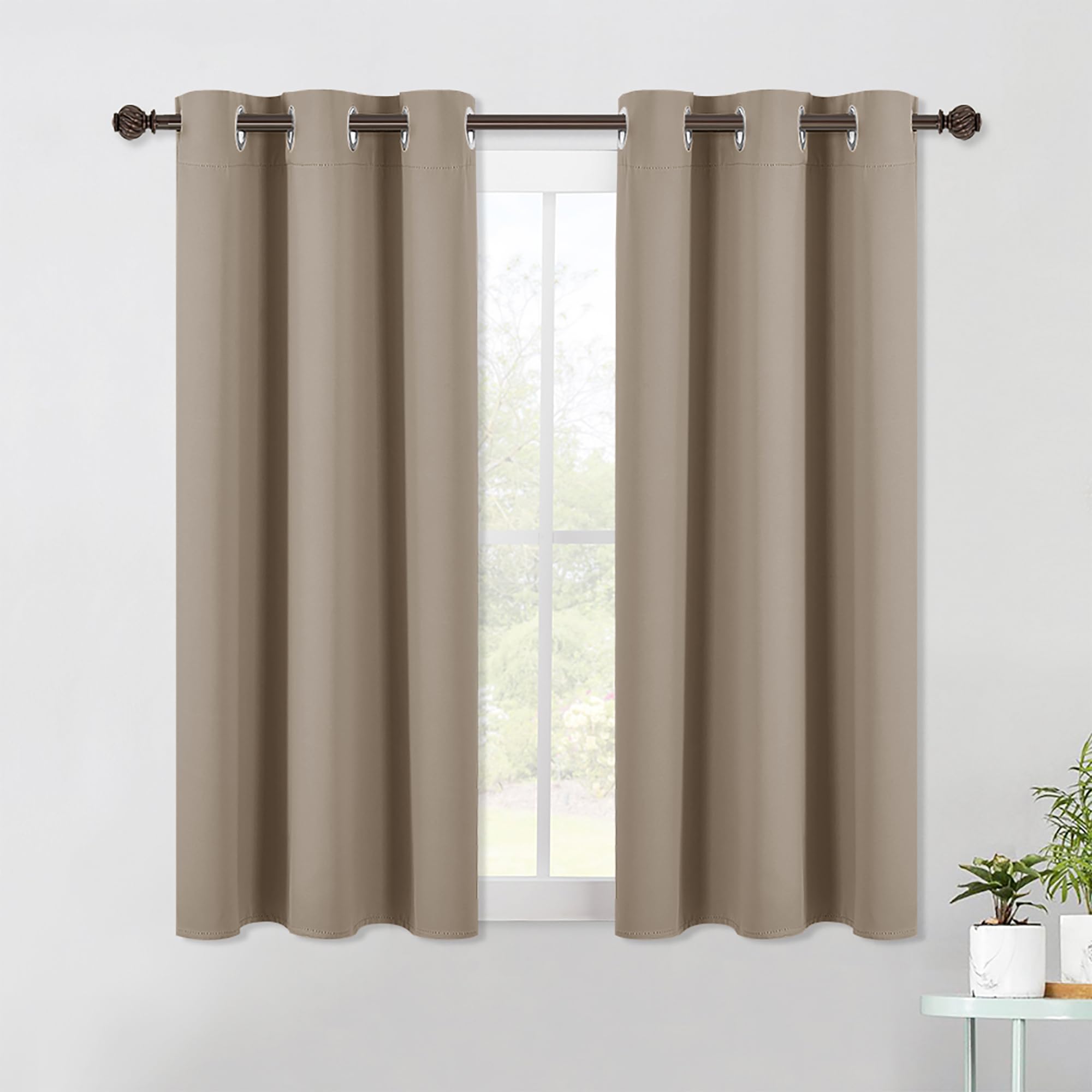 NICETOWN Blackout Window Curtains 60 inch Length 2 Panels, 34 x 60 Inch, Taupe, Grommet Top Room Darkening Thermal Insulated Solid Vertical Drapes for Bedroom/Kid Room