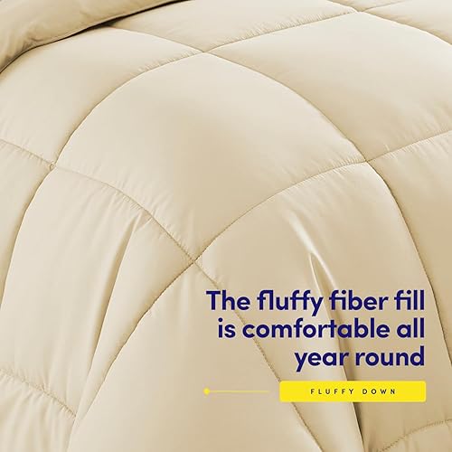 Miniatura 5 de Sweet Home Collection Edredón alternativo de plumón para todas las estaciones, de lujo, relleno de microfibra de loft, matrimonial, color crema
