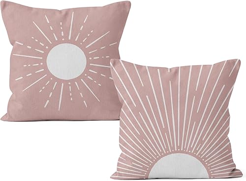 HIWX Juego de 2 fundas de almohada decorativas con diseño de sol y sol bohemio para sofá, cama y habitación, decoración bohemia de 18 x 18 pulgadas,
