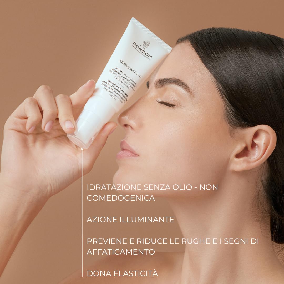 FARMA DORSCH | Dermovita + D | Crema Idratante Con Retinolo Antirughe | Controllo Della Luminosità E Della Brillantezza | +98% Di Ingredienti Puliti | Senza Olio | 50 Ml