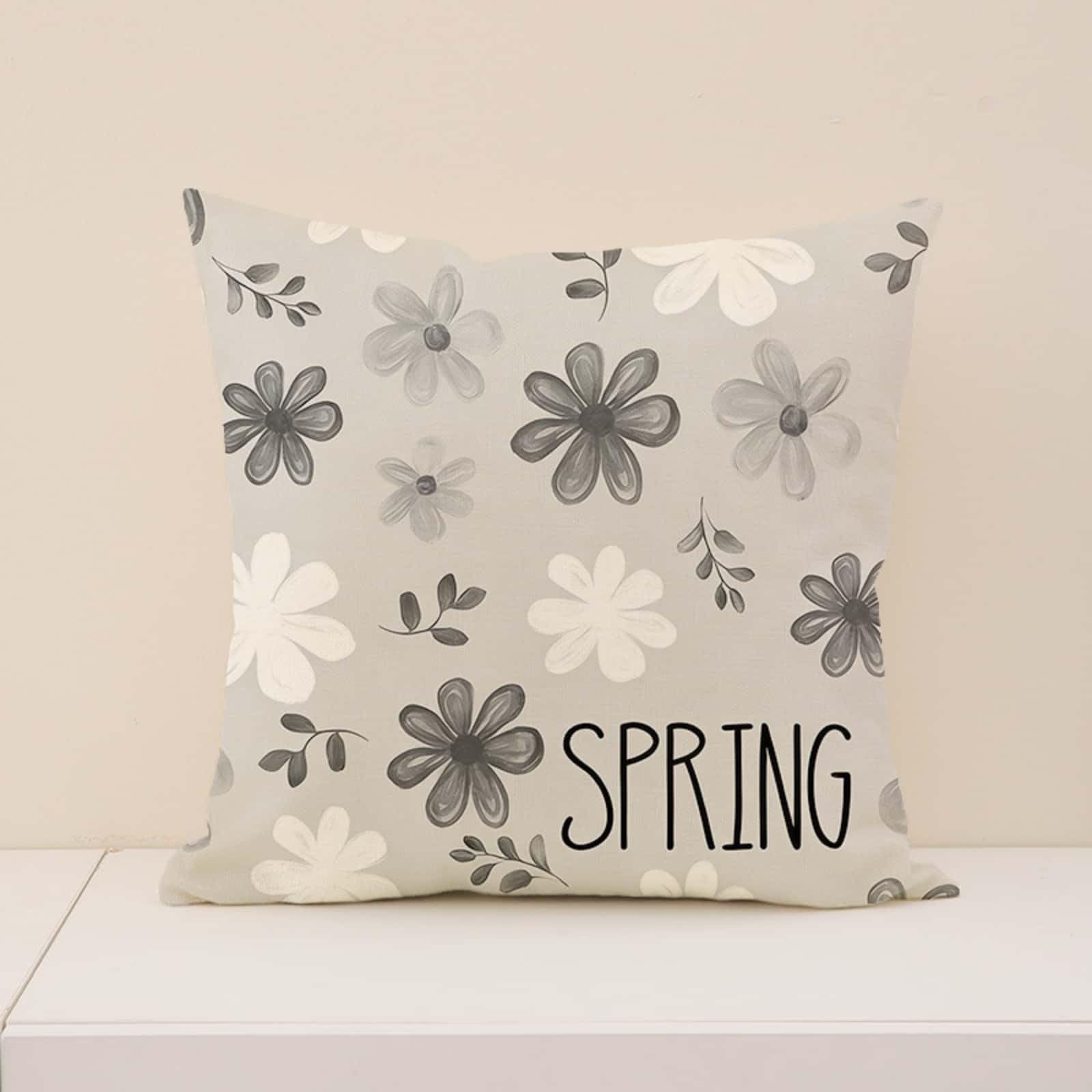 Cushion Covers 40cm x 40cm Grey Plants Sofa Cushion Cover Linen with Invisible Zippers,Throw Pillow Covers for Bedroom Home Decor
